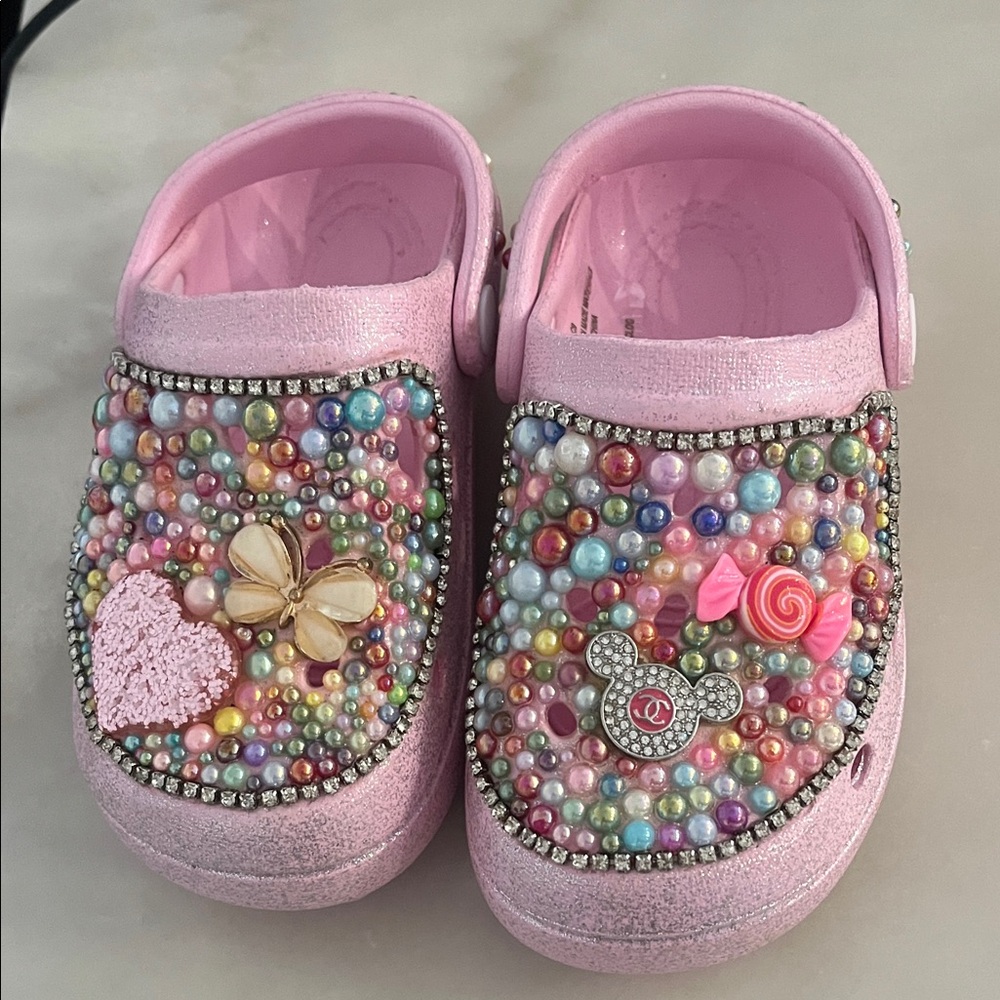 Pink Beaded Kids Clogs